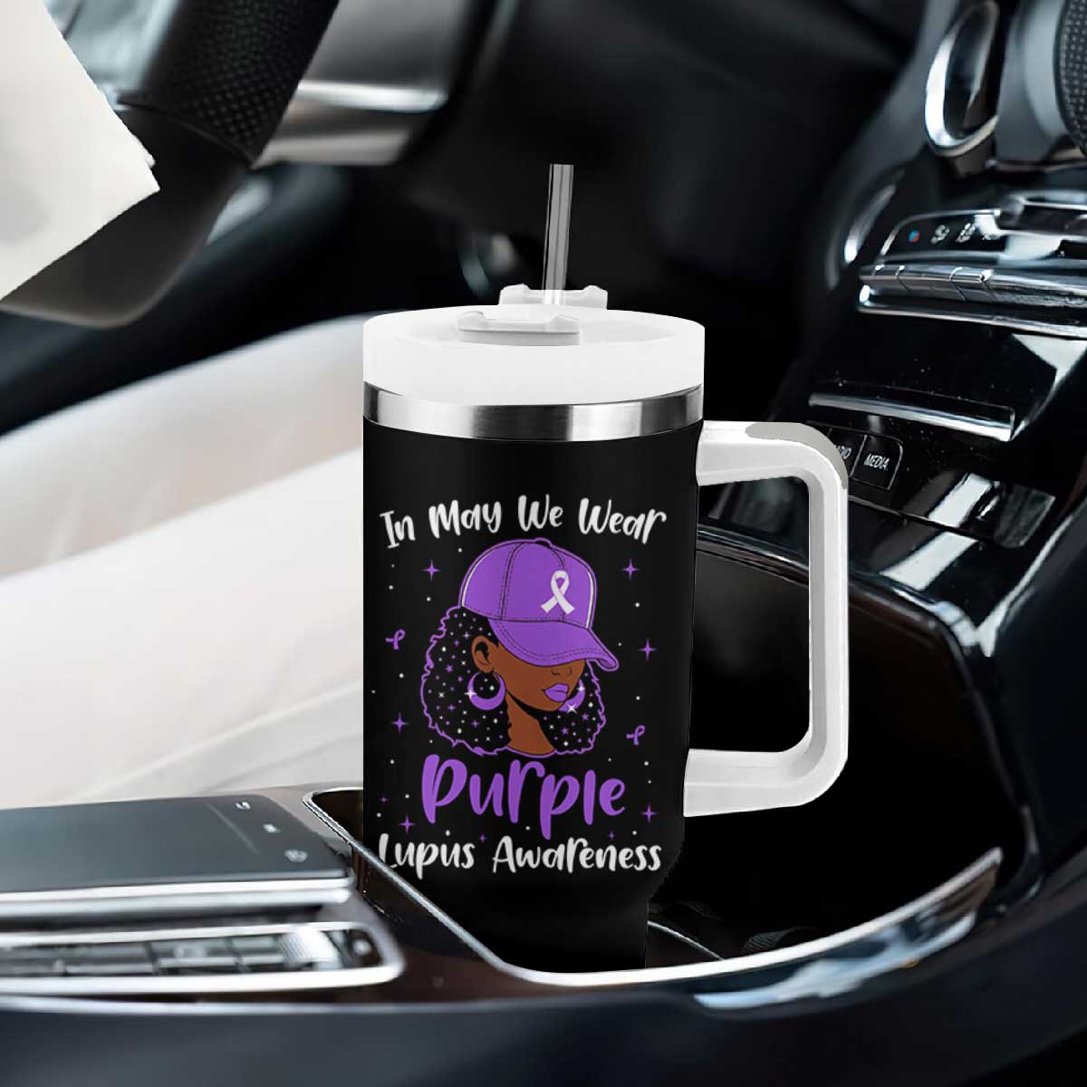Lupus Awareness Tumbler With Handle African American Black Women Fight Lupus Purple Ribbon TS10 Print Your Wear