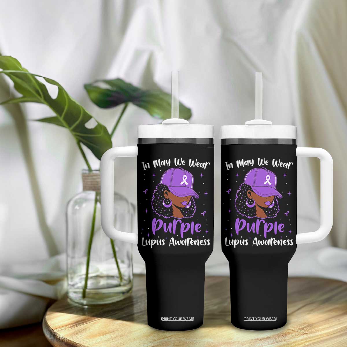 Lupus Awareness Tumbler With Handle African American Black Women Fight Lupus Purple Ribbon TS10 Print Your Wear