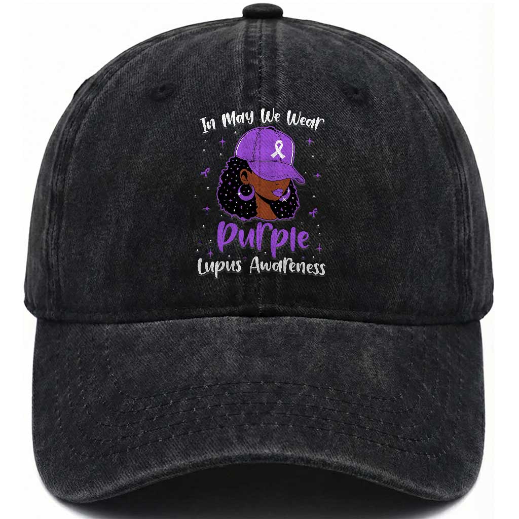 Lupus Awareness Washed Cotton Baseball Cap African American Black Women Fight Lupus Purple Ribbon TS10 Washed Cap Universal Fit Black Print Your Wear