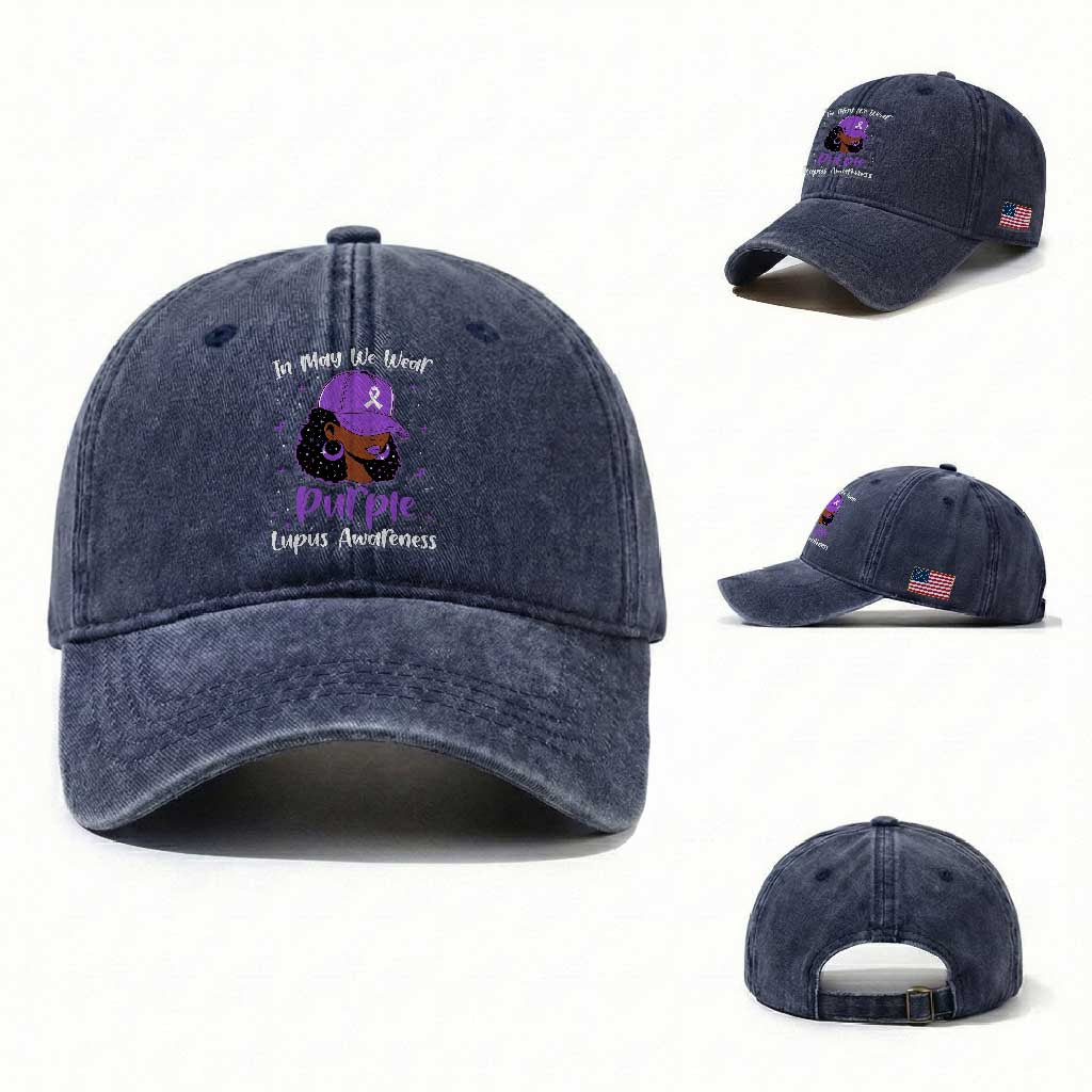 Lupus Awareness Washed Cotton Baseball Cap African American Black Women Fight Lupus Purple Ribbon TS10 Washed Cap Universal Fit Navy Print Your Wear