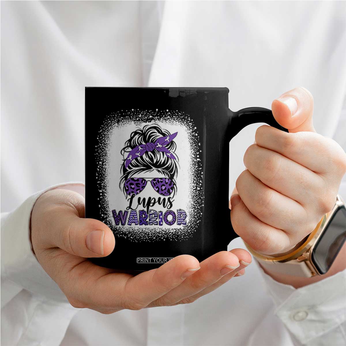 Lupus Warrior Coffee Mug Purple Ribbon Messy Bun Women TS10 Print Your Wear