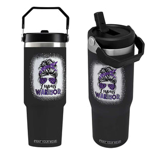 Lupus Warrior Flip Straw Tumbler Purple Ribbon Messy Bun Women TS10 One Size: 30 oz Black Print Your Wear