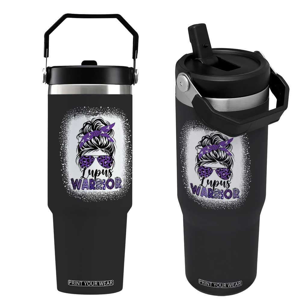Lupus Warrior Flip Straw Tumbler Purple Ribbon Messy Bun Women TS10 One Size: 30 oz Black Print Your Wear