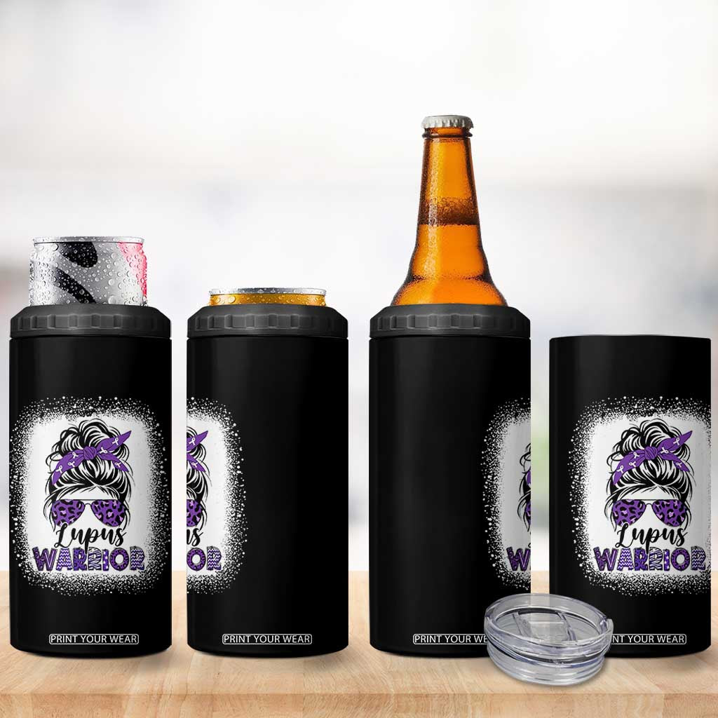 Lupus Warrior 4 in 1 Can Cooler Tumbler Purple Ribbon Messy Bun Women TS10 Print Your Wear
