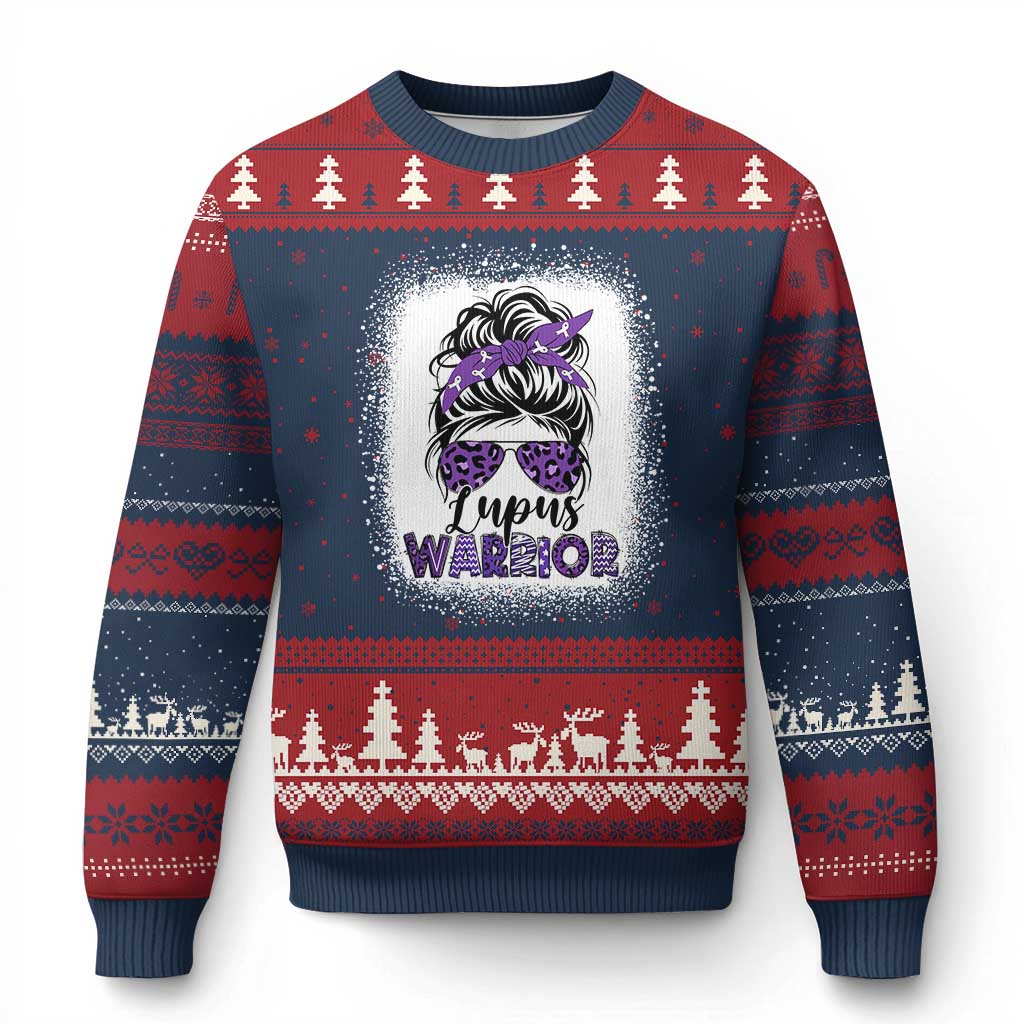 Lupus Warrior Ugly Christmas Sweater Purple Ribbon Messy Bun Women TS10 Navy Red Print Your Wear