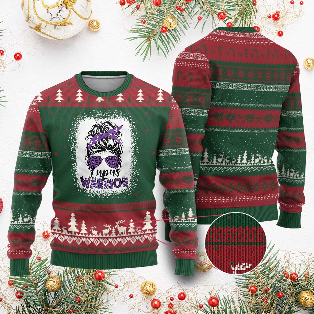Lupus Warrior Ugly Christmas Sweater Purple Ribbon Messy Bun Women TS10 Red Green Print Your Wear