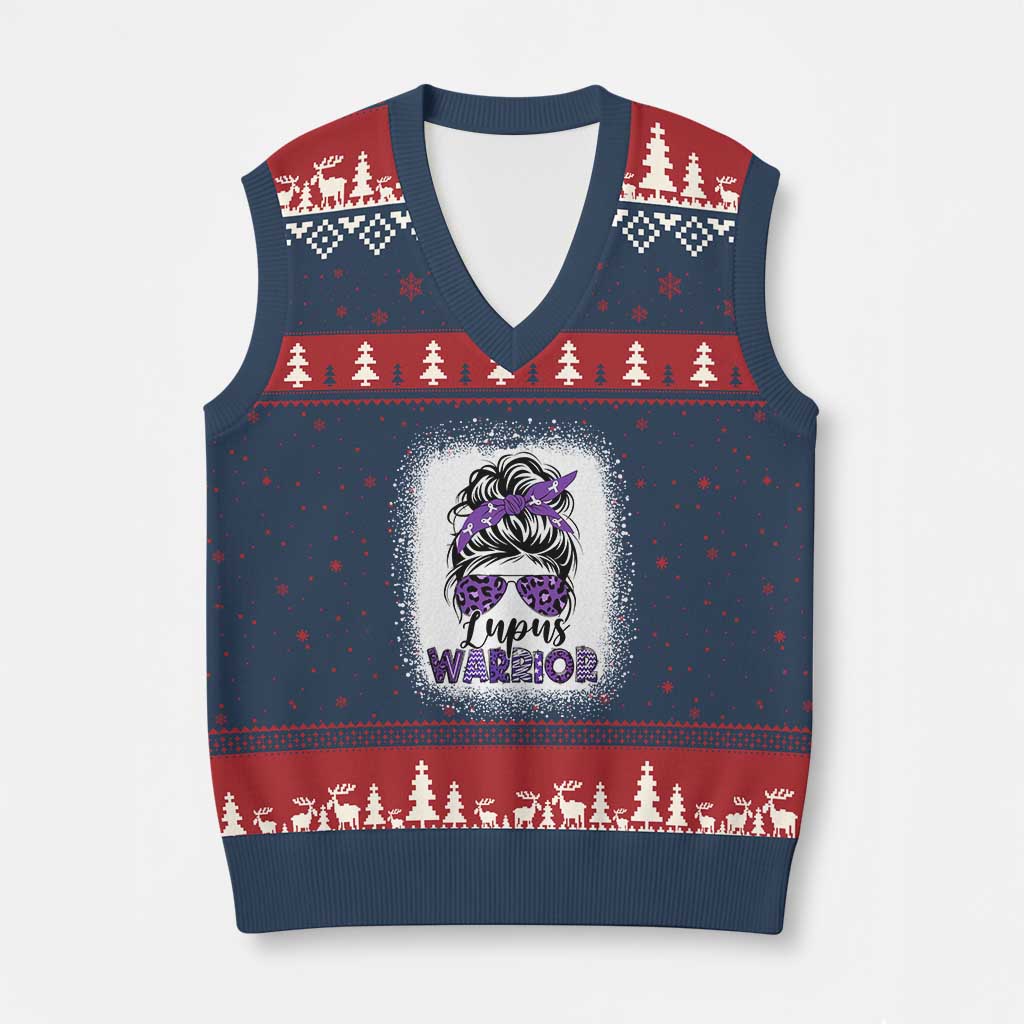 Lupus Warrior V-Neck Knit Sweater Vest Purple Ribbon Messy Bun Women TS10 Navy Red Print Your Wear