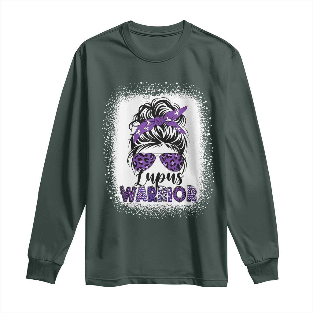 Lupus Warrior Long Sleeve Shirt Purple Ribbon Messy Bun Women TS10 Dark Forest Green Print Your Wear