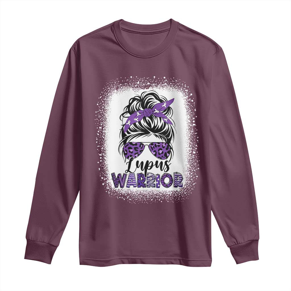 Lupus Warrior Long Sleeve Shirt Purple Ribbon Messy Bun Women TS10 Maroon Print Your Wear
