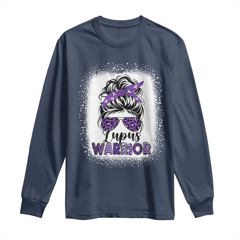 Lupus Warrior Long Sleeve Shirt Purple Ribbon Messy Bun Women TS10 Navy Print Your Wear