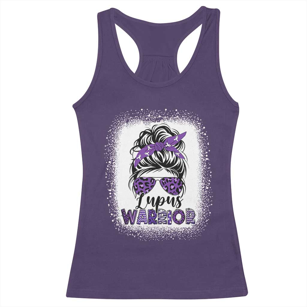 Lupus Warrior Racerback Tank Top Purple Ribbon Messy Bun Women TS10 Purple Print Your Wear