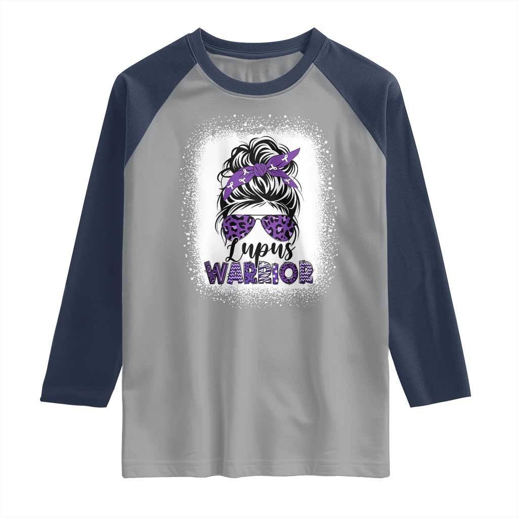 Lupus Warrior Raglan Shirt Purple Ribbon Messy Bun Women TS10 Sport Gray Navy Print Your Wear