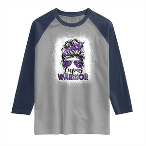Lupus Warrior Raglan Shirt Purple Ribbon Messy Bun Women TS10 Sport Gray Navy Print Your Wear