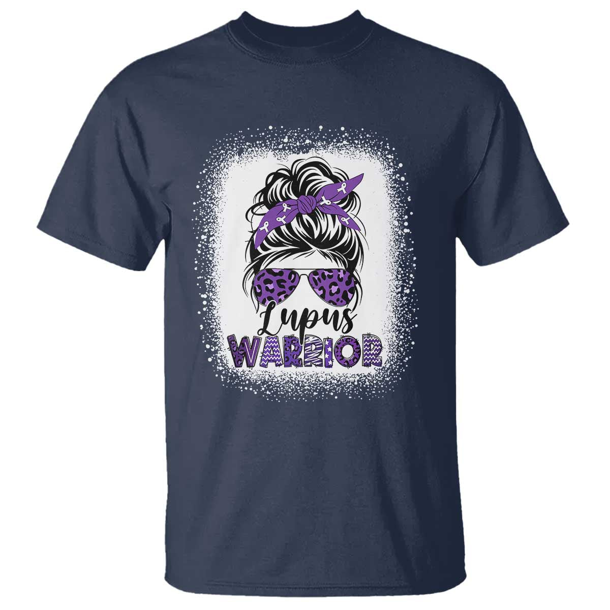 Lupus Warrior T Shirt Purple Ribbon Messy Bun Women TS10 Navy Print Your Wear