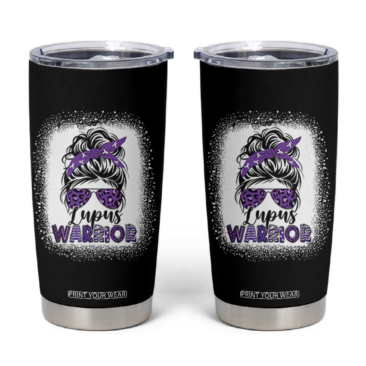 Lupus Warrior Tumbler Cup Purple Ribbon Messy Bun Women TS10 Black Print Your Wear