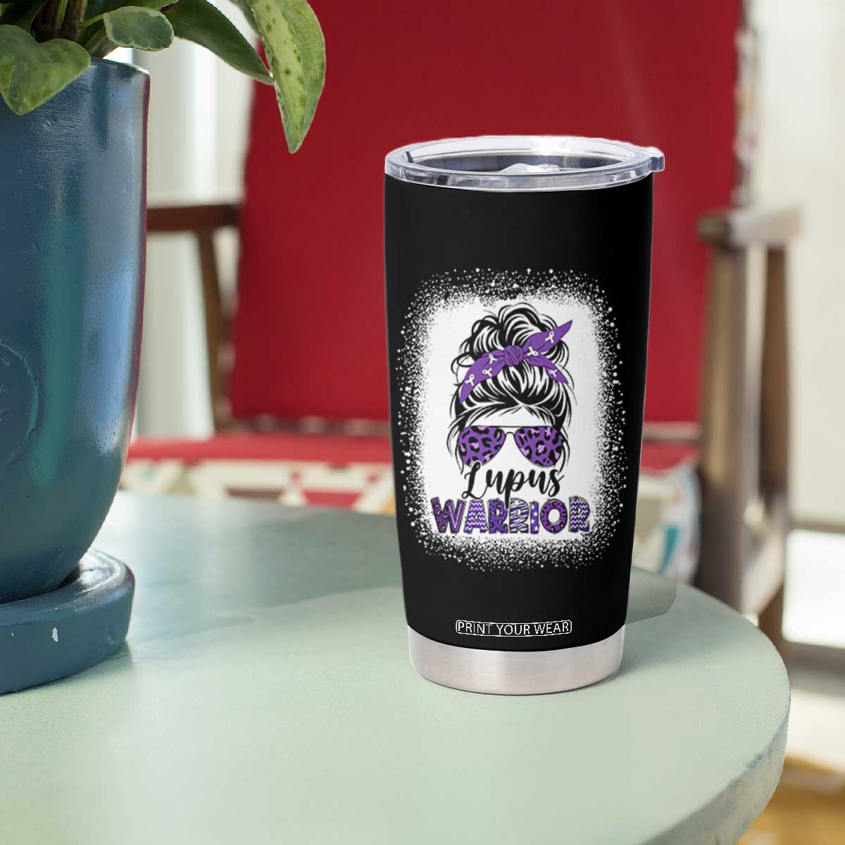 Lupus Warrior Tumbler Cup Purple Ribbon Messy Bun Women TS10 Print Your Wear