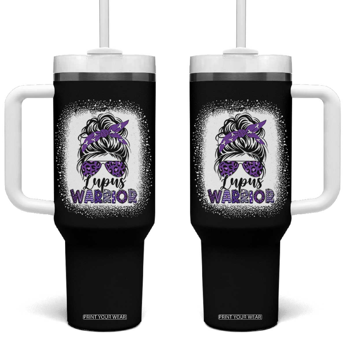 Lupus Warrior Tumbler With Handle Purple Ribbon Messy Bun Women TS10 One Size: 40 oz Black Print Your Wear
