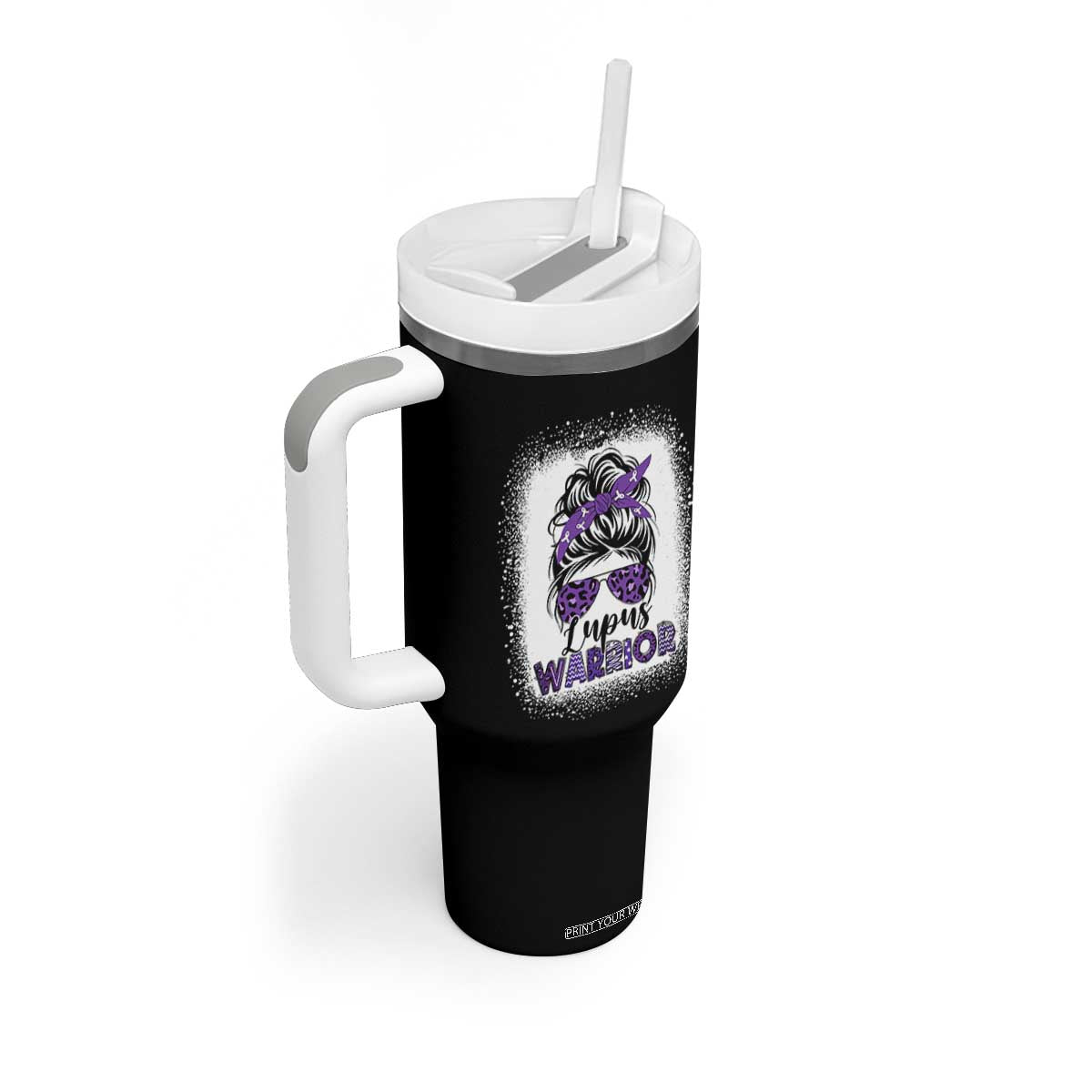 Lupus Warrior Tumbler With Handle Purple Ribbon Messy Bun Women TS10 Print Your Wear