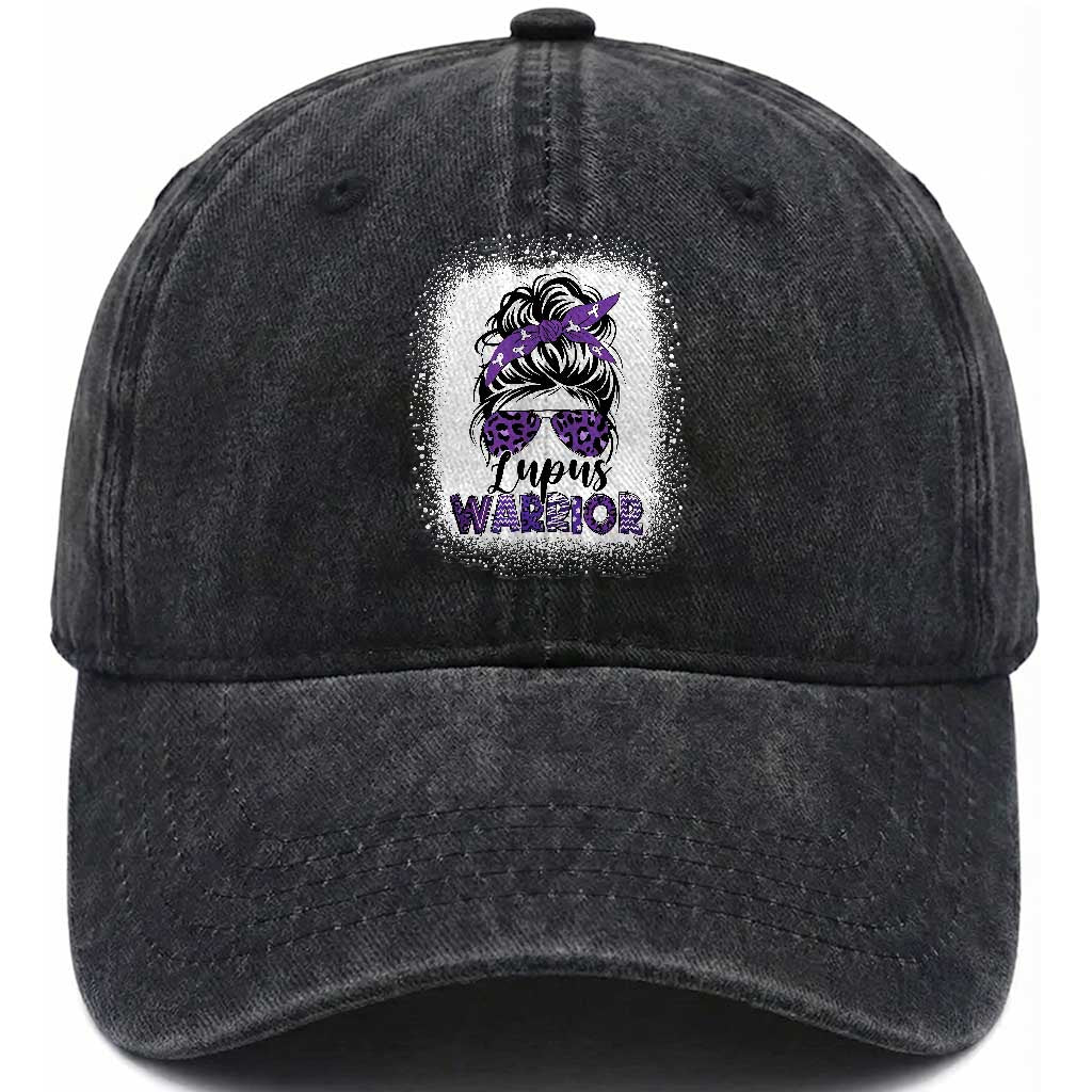 Lupus Warrior Washed Cotton Baseball Cap Purple Ribbon Messy Bun Women TS10 Washed Cap Universal Fit Black Print Your Wear