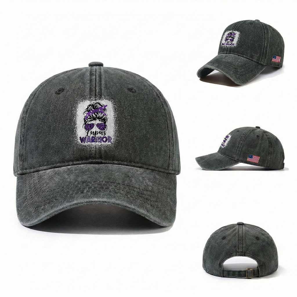 Lupus Warrior Washed Cotton Baseball Cap Purple Ribbon Messy Bun Women TS10 Washed Cap Universal Fit Dark Green Print Your Wear