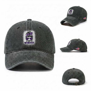 Lupus Warrior Washed Cotton Baseball Cap Purple Ribbon Messy Bun Women TS10 Washed Cap Universal Fit Dark Green Print Your Wear