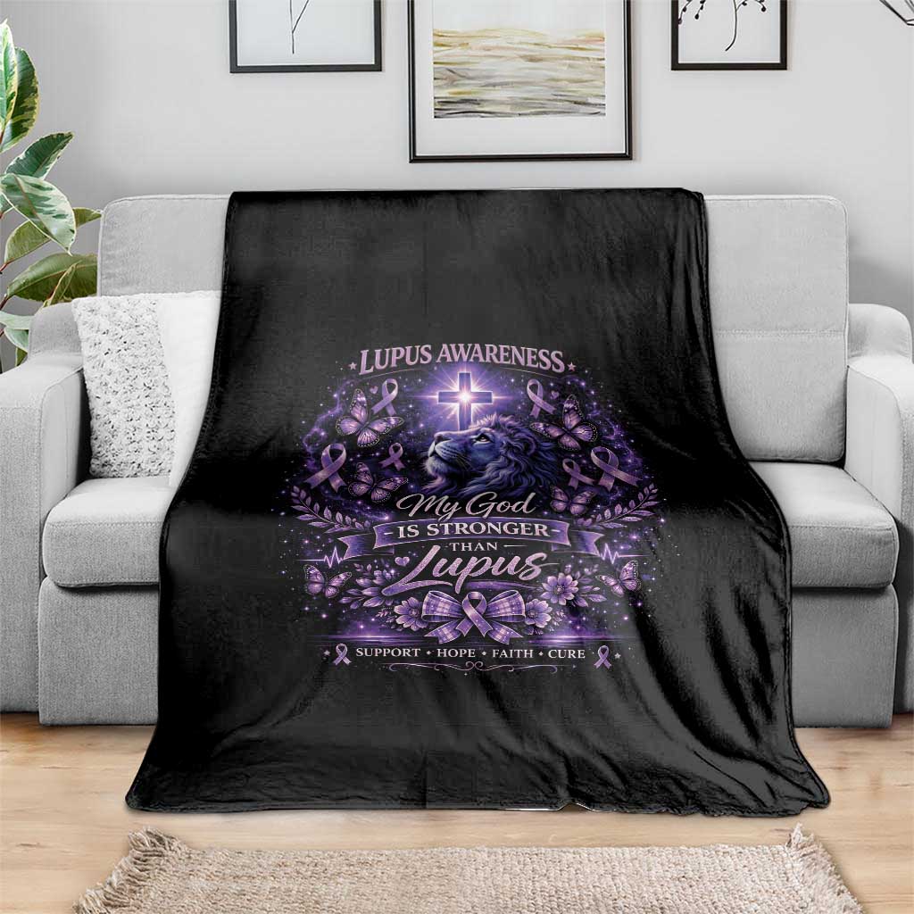 Lupus Awareness Throw Blanket Lion Purple Ribbon My God Is Stronger Than Lupus TS10 Print Your Wear