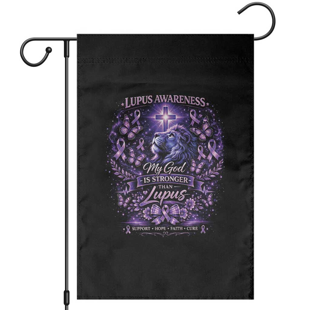Lupus Awareness Garden Flag Lion Purple Ribbon My God Is Stronger Than Lupus TS10 Black Print Your Wear