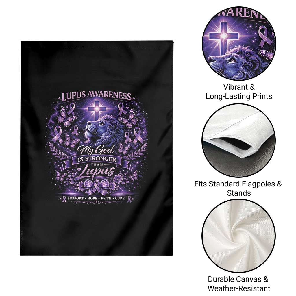 Lupus Awareness Garden Flag Lion Purple Ribbon My God Is Stronger Than Lupus TS10 Print Your Wear