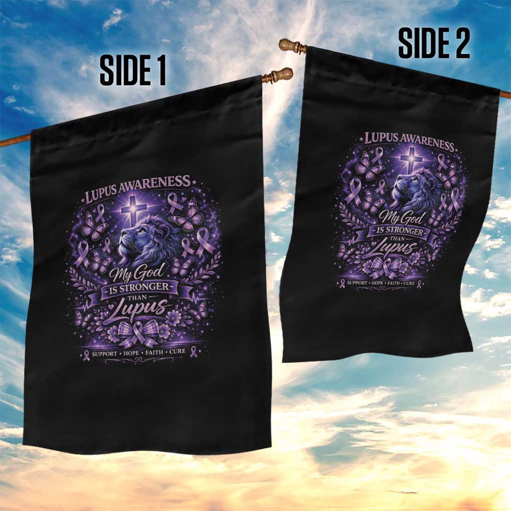 Lupus Awareness Garden Flag Lion Purple Ribbon My God Is Stronger Than Lupus TS10 Print Your Wear