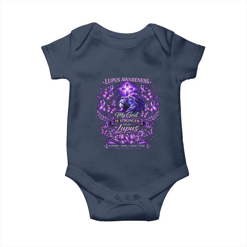 Lupus Awareness Baby Onesie Lion Purple Ribbon My God Is Stronger Than Lupus TS10 Navy Print Your Wear