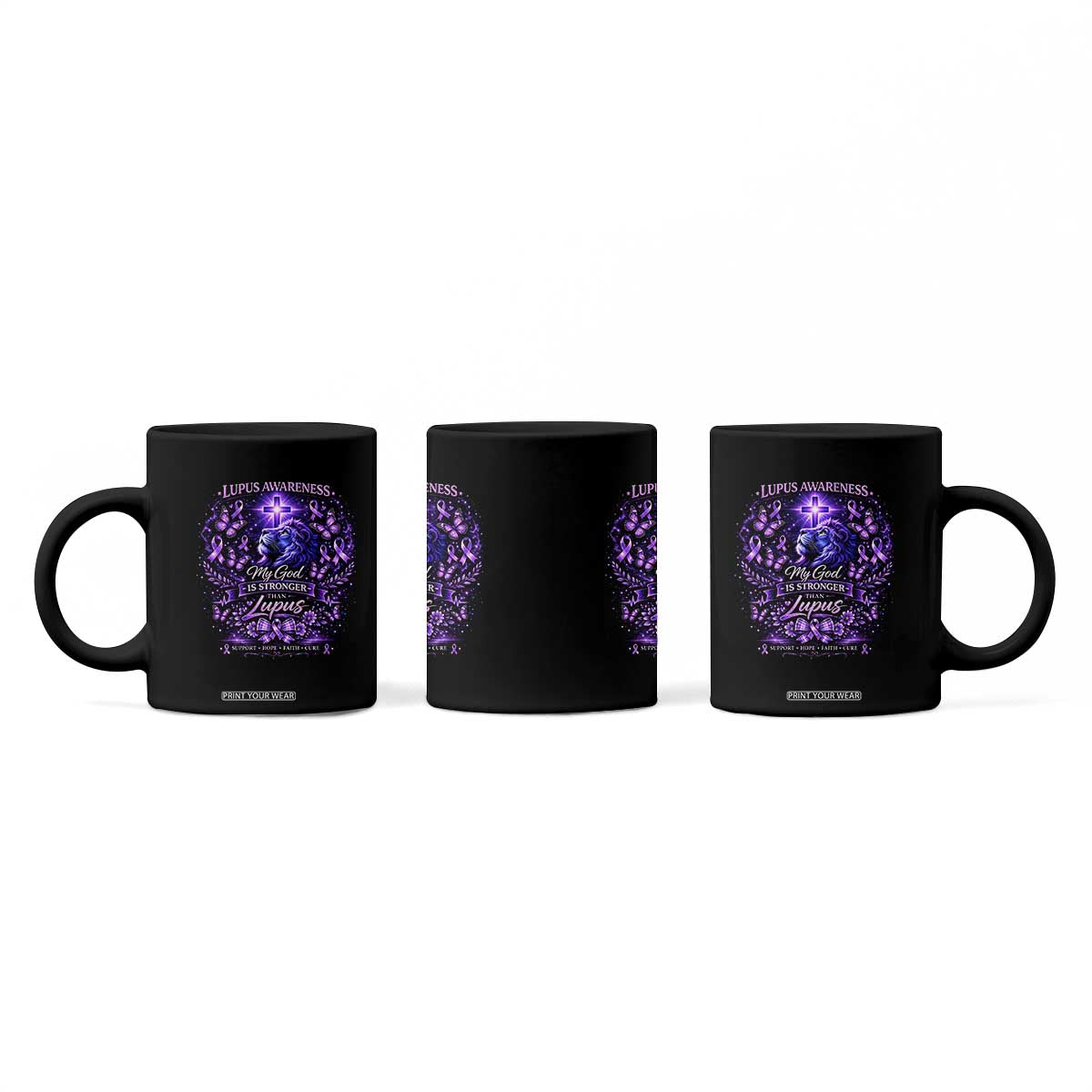 Lupus Awareness Coffee Mug Lion Purple Ribbon My God Is Stronger Than Lupus TS10 Print Your Wear
