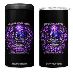 Lupus Awareness 4 in 1 Can Cooler Tumbler Lion Purple Ribbon My God Is Stronger Than Lupus TS10 One Size: 16 oz Black Print Your Wear