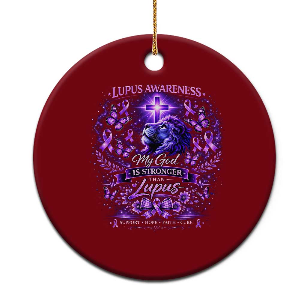 Lupus Awareness Ceramic Ornament Lion Purple Ribbon My God Is Stronger Than Lupus TS10 1pc Red Print Your Wear