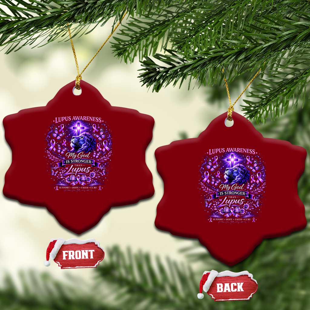 Lupus Awareness Ceramic Ornament Lion Purple Ribbon My God Is Stronger Than Lupus TS10 Print Your Wear