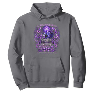 Lupus Awareness Hoodie Lion Purple Ribbon My God Is Stronger Than Lupus TS10 Charcoal Print Your Wear