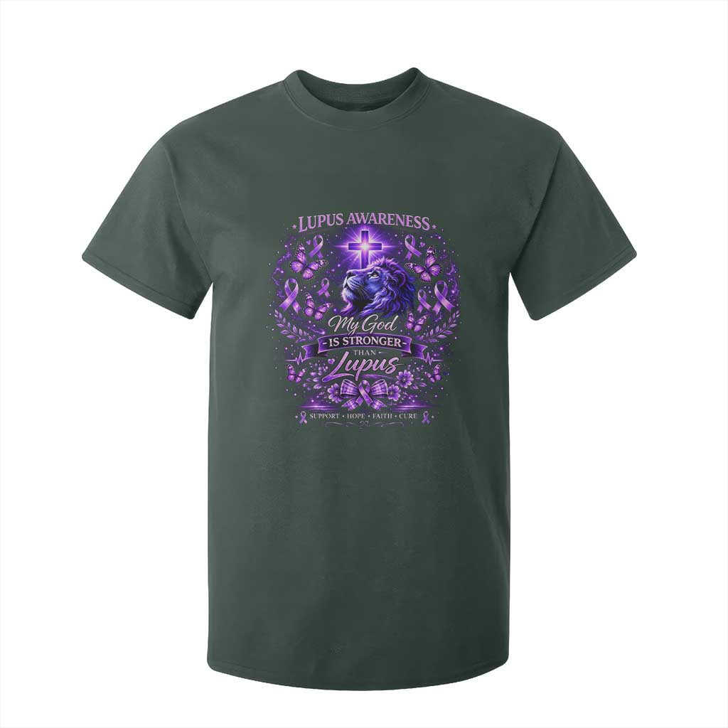 Lupus Awareness T Shirt For Kid Lion Purple Ribbon My God Is Stronger Than Lupus TS10 Dark Forest Green Print Your Wear