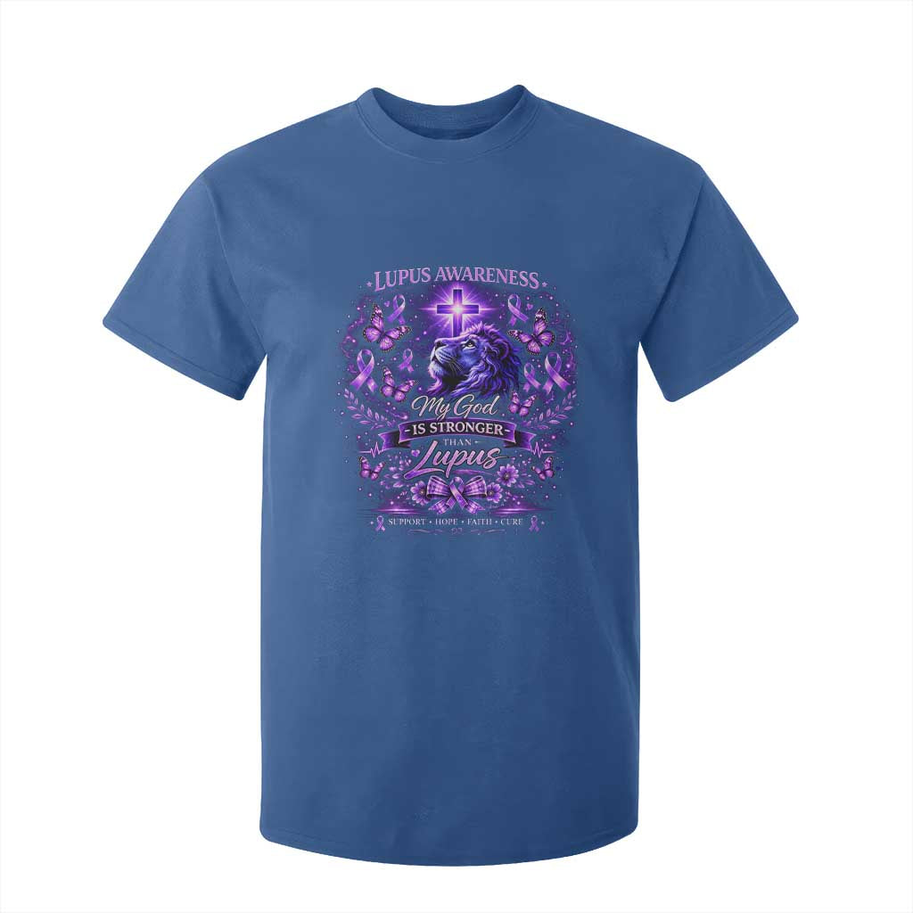 Lupus Awareness T Shirt For Kid Lion Purple Ribbon My God Is Stronger Than Lupus TS10 Royal Blue Print Your Wear