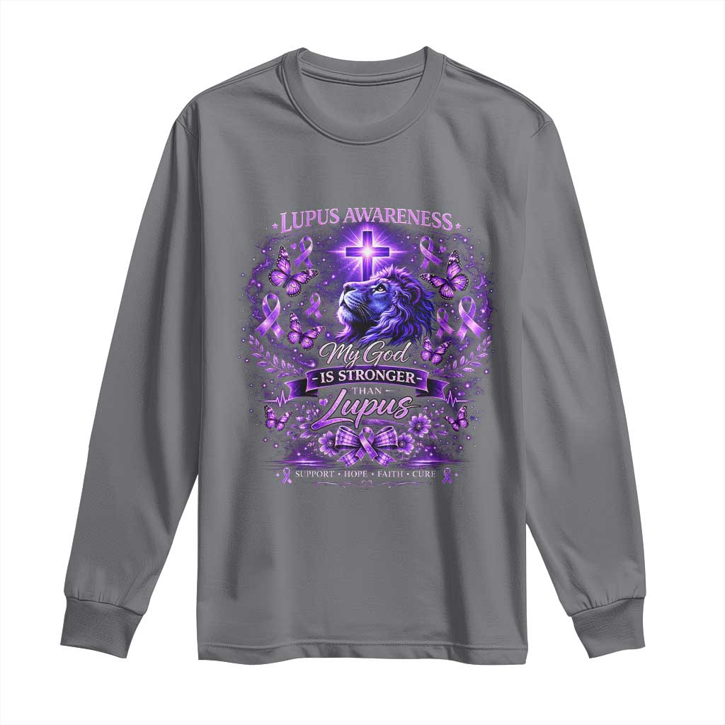 Lupus Awareness Long Sleeve Shirt Lion Purple Ribbon My God Is Stronger Than Lupus TS10 Charcoal Print Your Wear