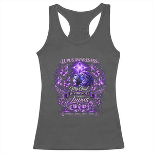 Lupus Awareness Racerback Tank Top Lion Purple Ribbon My God Is Stronger Than Lupus TS10 Dark Heather Print Your Wear