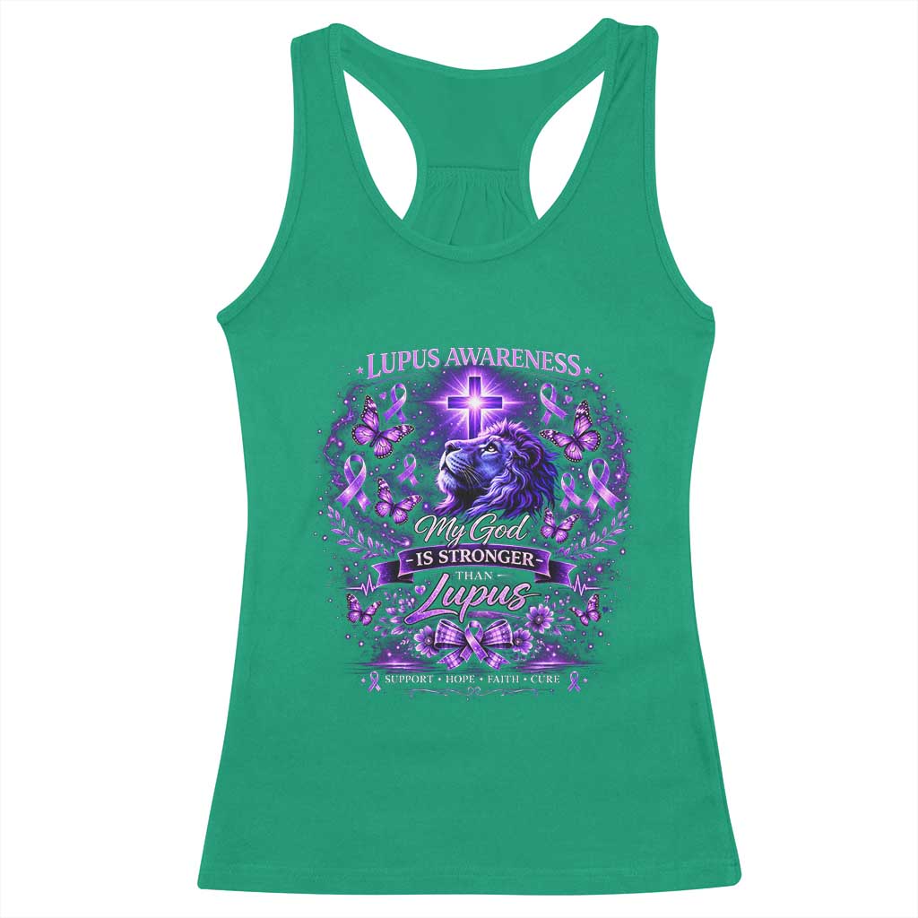 Lupus Awareness Racerback Tank Top Lion Purple Ribbon My God Is Stronger Than Lupus TS10 Irish Green Print Your Wear