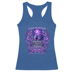 Lupus Awareness Racerback Tank Top Lion Purple Ribbon My God Is Stronger Than Lupus TS10 Royal Blue Print Your Wear