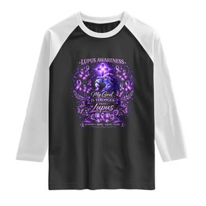 Lupus Awareness Raglan Shirt Lion Purple Ribbon My God Is Stronger Than Lupus TS10 Black White Print Your Wear
