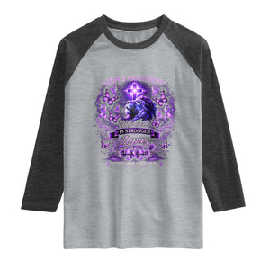 Lupus Awareness Raglan Shirt Lion Purple Ribbon My God Is Stronger Than Lupus TS10 Heather Gray Heather Charcoal Print Your Wear