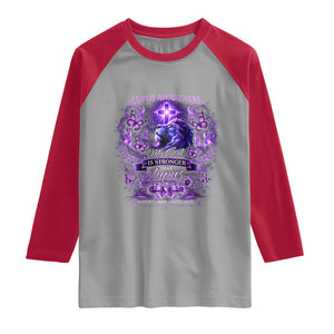 Lupus Awareness Raglan Shirt Lion Purple Ribbon My God Is Stronger Than Lupus TS10 Sport Gray Red Print Your Wear