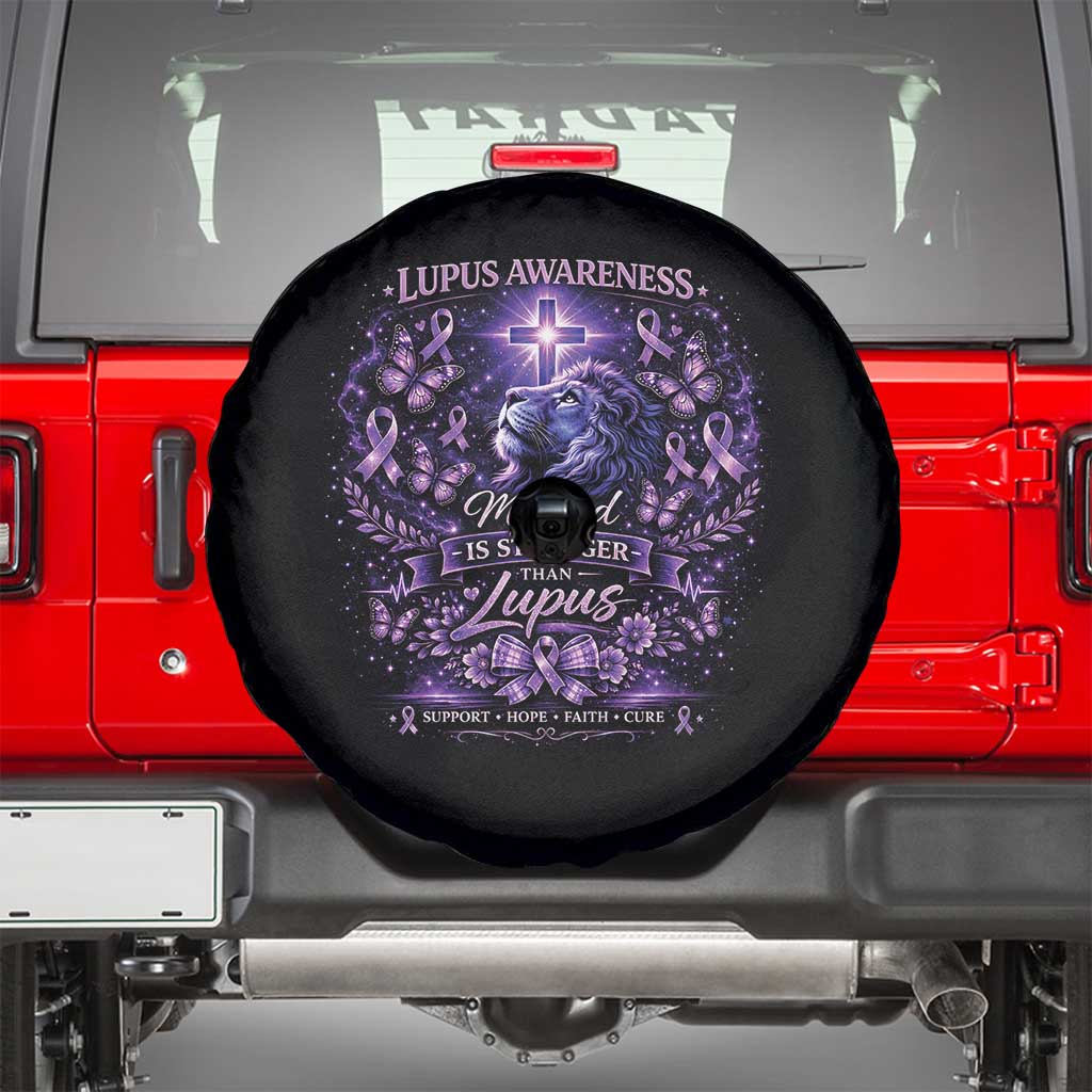 Lupus Awareness Spare Tire Cover Lion Purple Ribbon My God Is Stronger Than Lupus TS10 Black Print Your Wear