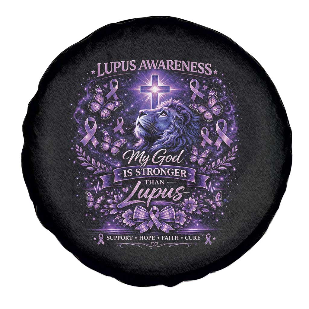 Lupus Awareness Spare Tire Cover Lion Purple Ribbon My God Is Stronger Than Lupus TS10 Print Your Wear