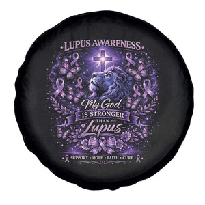Lupus Awareness Spare Tire Cover Lion Purple Ribbon My God Is Stronger Than Lupus TS10 Print Your Wear