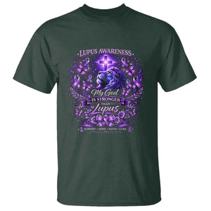 Lupus Awareness T Shirt Lion Purple Ribbon My God Is Stronger Than Lupus TS10 Dark Forest Green Print Your Wear