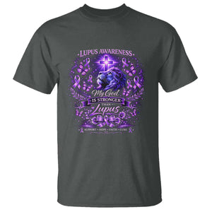 Lupus Awareness T Shirt Lion Purple Ribbon My God Is Stronger Than Lupus TS10 Dark Heather Print Your Wear