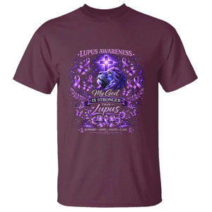 Lupus Awareness T Shirt Lion Purple Ribbon My God Is Stronger Than Lupus TS10 Maroon Print Your Wear